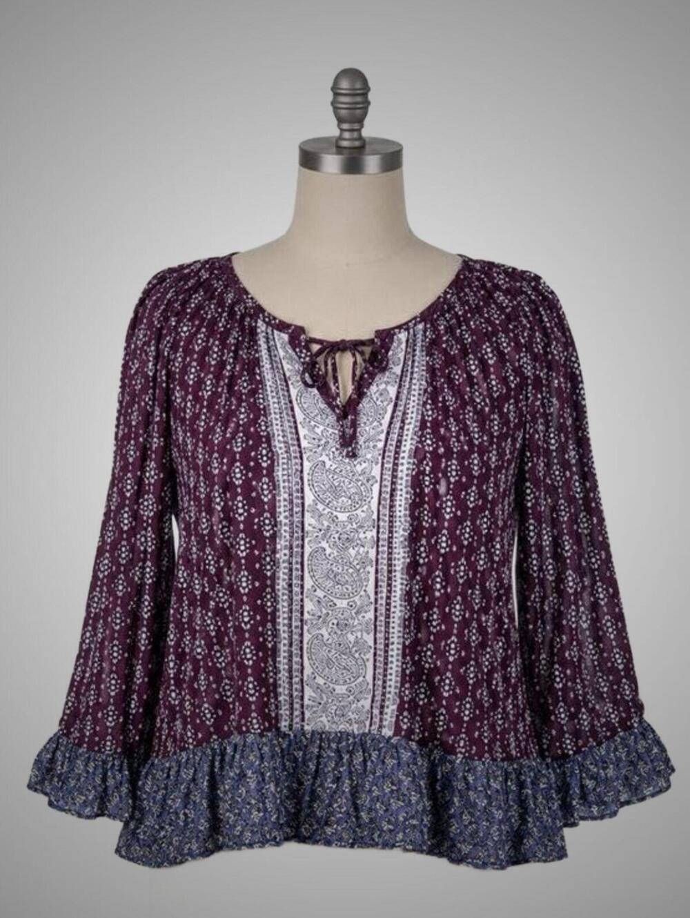 LUCKY Brand Bohemian Witch peasant paisley moody plum purple light Soft Sz M